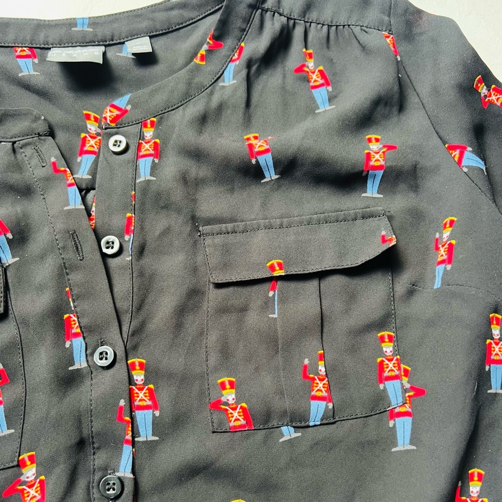 Toy Soldier Print Black Button Down